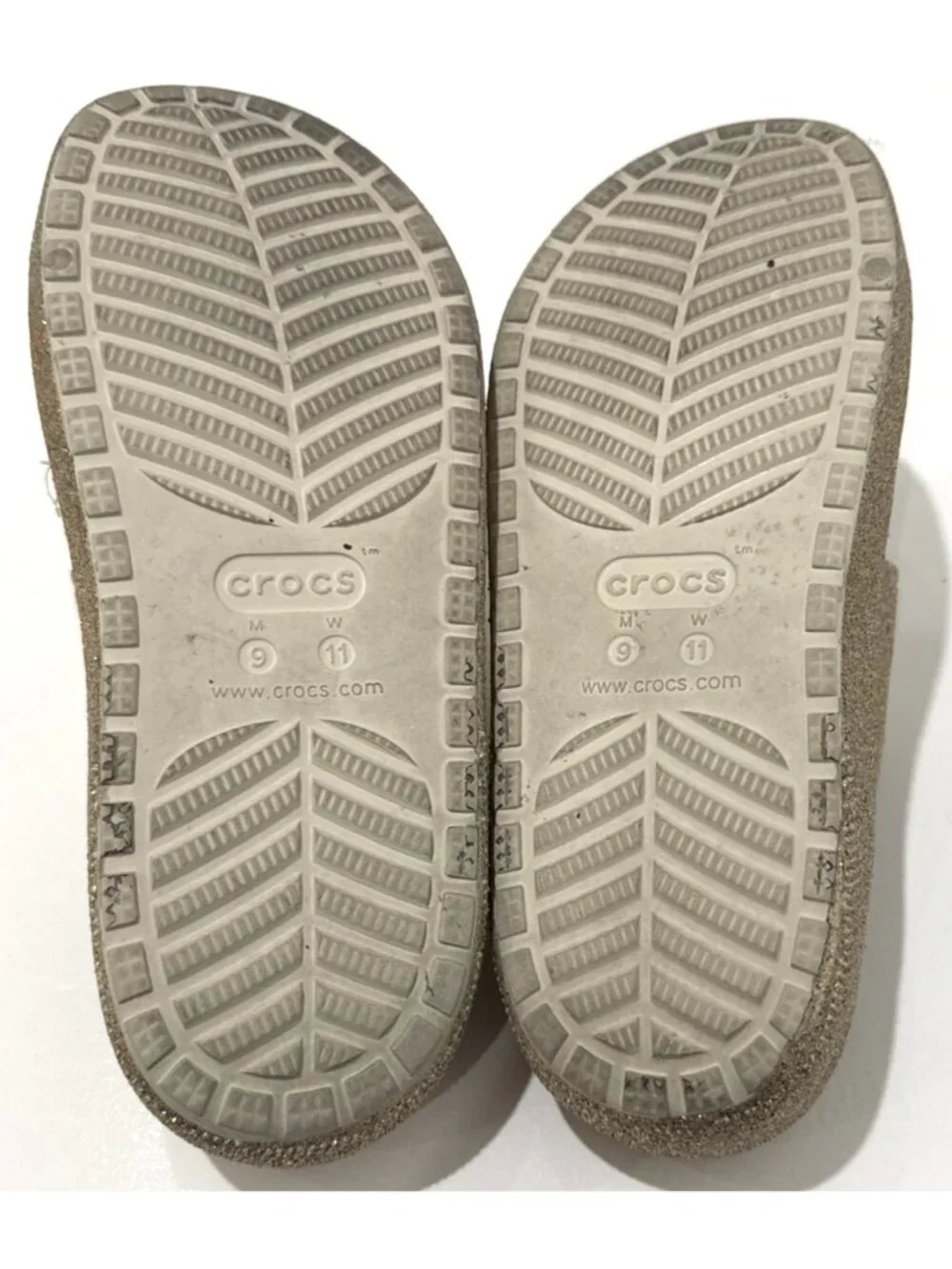 Crocs Gold Glitter Fuzzy Lined Slip On 2 Strap Sandal Slides Mens 9 Womens 11